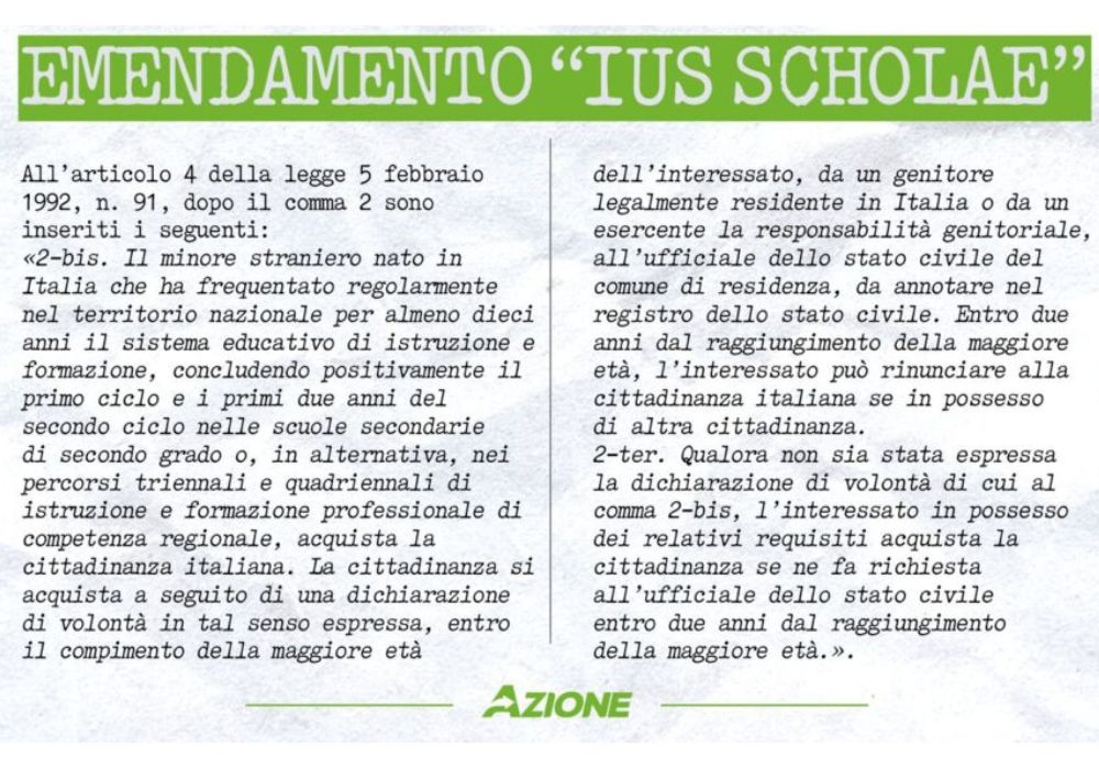 Ius Scholae: farò mozione per intervento Regioni